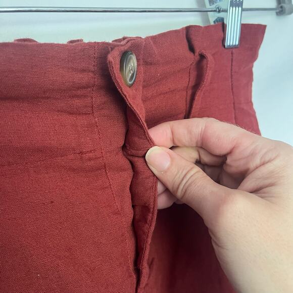 AMERICAN EAGLE Paper Bag Linen Blend Skirt Size XS Rust Red Pull On Button - Picture 4 of 10
